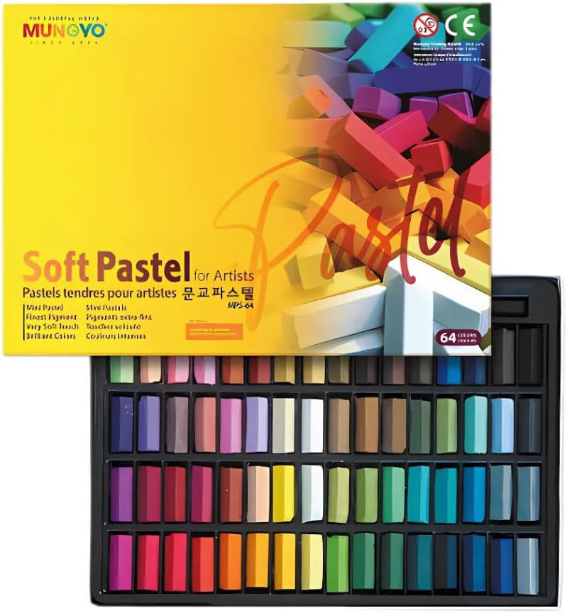 MUNGYO Non Toxic Square Chalk, Soft Pastel, 64 Pack, Assorted Colors (B441R078-7003A)