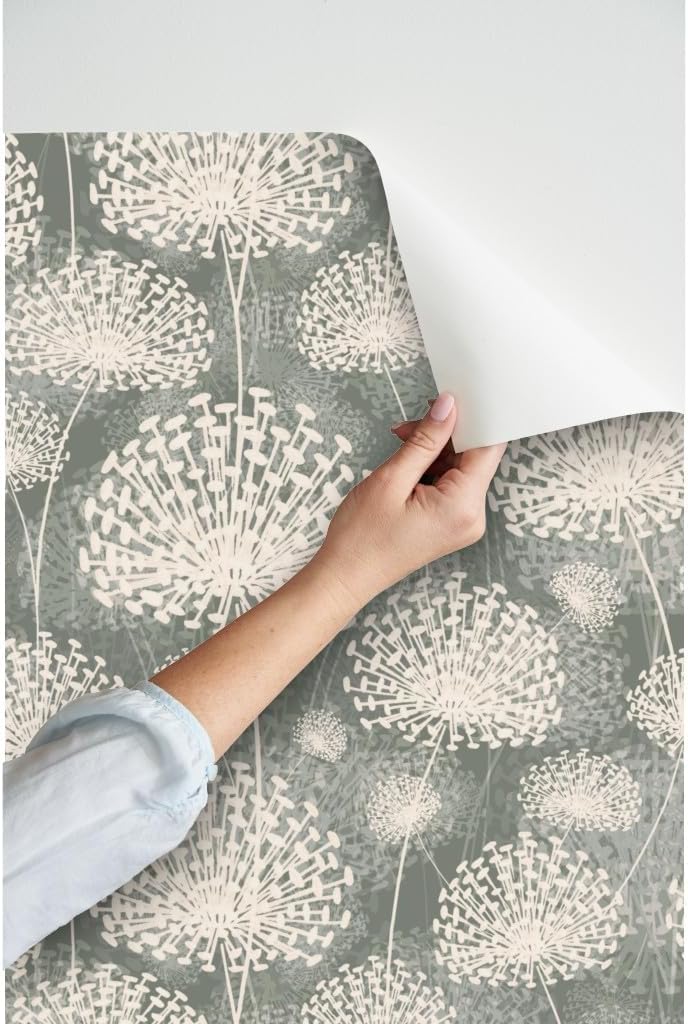 Peel & Stick Wallpaper 3ft x 2ft - Vintage Style Dandelions Gray Cream Neutral Flowers Floral Nature Custom Removable Wallpaper by Spoonflower