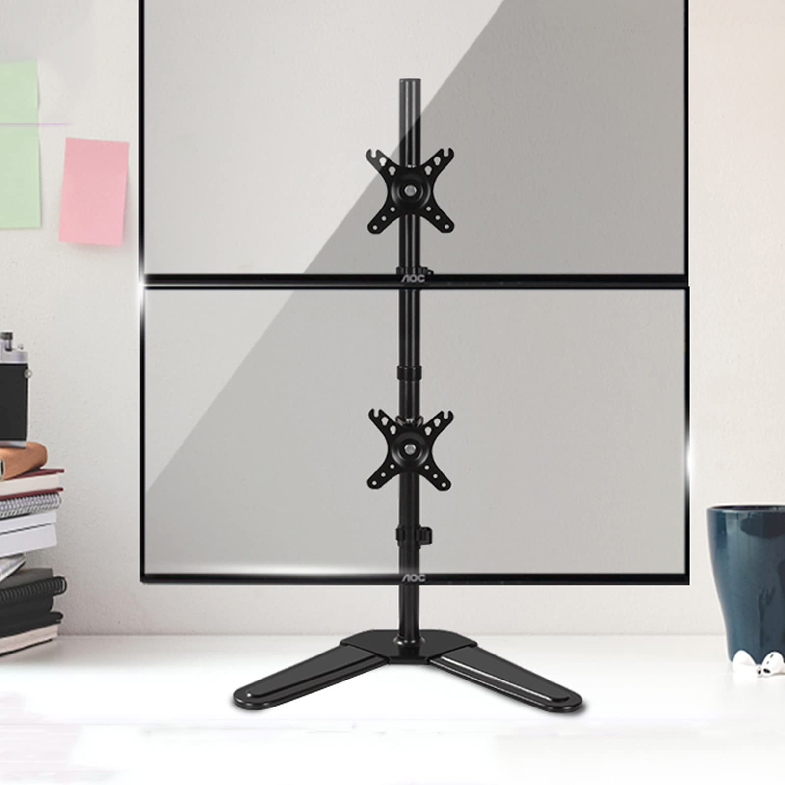 asdchZen Dual Monitor Stand,Monitor Free-Standing Desk Stand For 2 Screens Up To 32 Inch,With Height Adjustable,Swivel,Tilt,Rotation