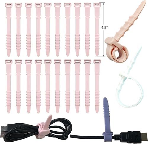Bridas de Silicona Reutilizables Organizador de Cables Correas de Cables de Silicona para Gestión de Cables - 20 Piezas de 4.5" Organizador de