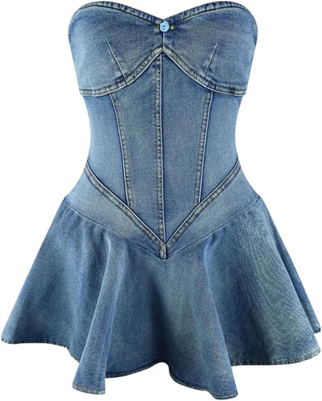 Famnbro Womens Denim Dress Strapless Off Shoulder Sexy Backless Tube Mini Jean Corset Dresses Clubwear - Image 3