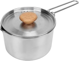 Camping Pot Cookware, 304 Stainless Steel Portable Camping Kettle, Lightweight Outdoor Cooking Pot, with Foldable Handle and Lid, for Picnic Hiking 1L