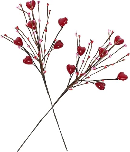 ABOOFAN 2 tallos de flores artificiales de bayas rojas en forma de corazón tallos de cuentas artificiales de corazón para el día de San Valentín
