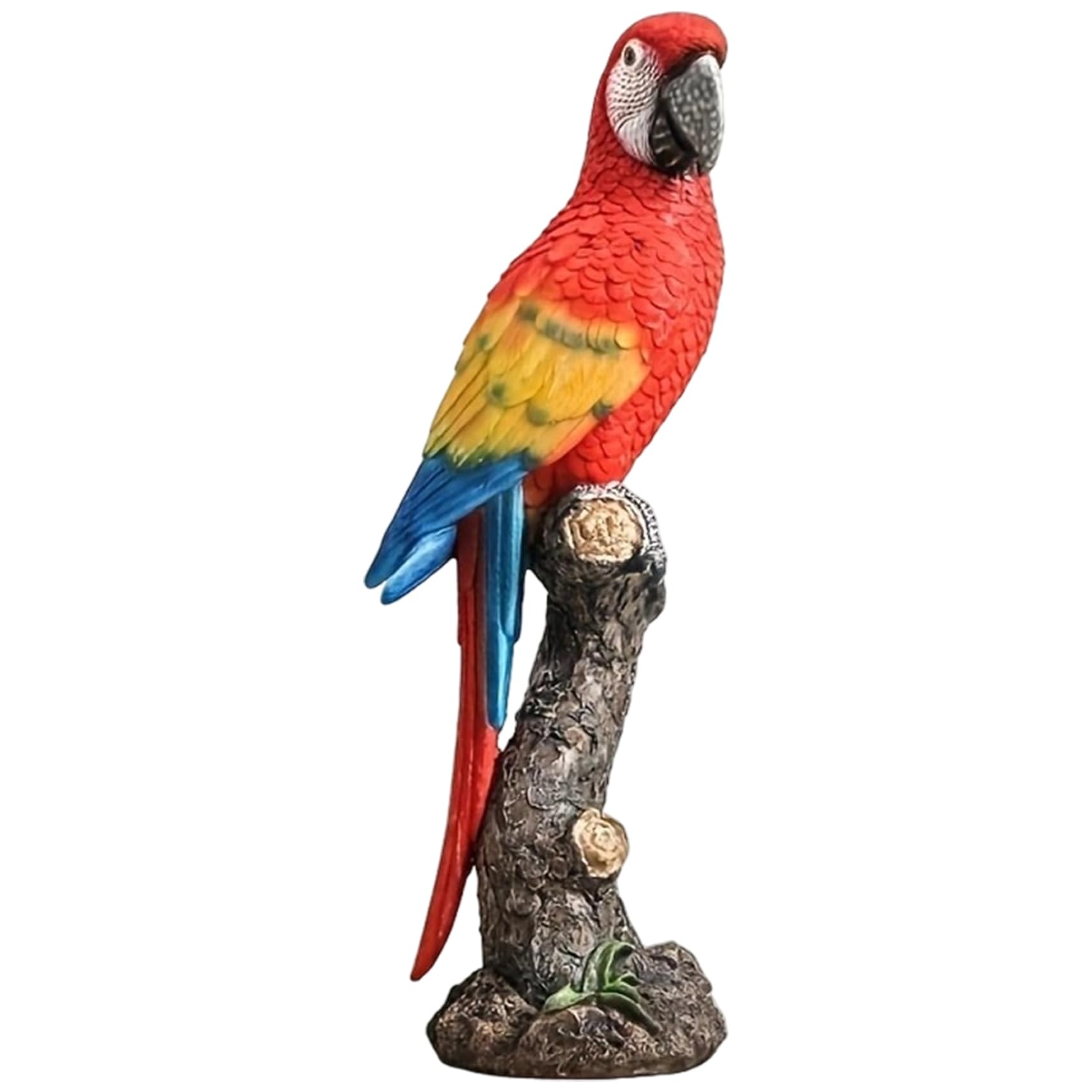 Xoeryoy Parrot Figurine 6x16 Inch Realistic Red Parrot Statue On Log Weather & Fade Resistant Resin Animals for Desktop, Garden, Shelf