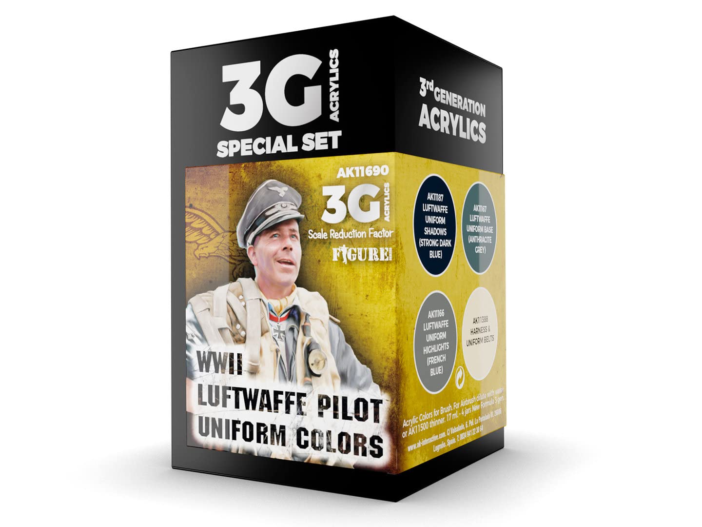 Ak Interactive Blue Ak Acrylics 3Gen Aircraft Set Ak11690 Wwii Luftwaffe Uniform Colors 3G (4X17ml)