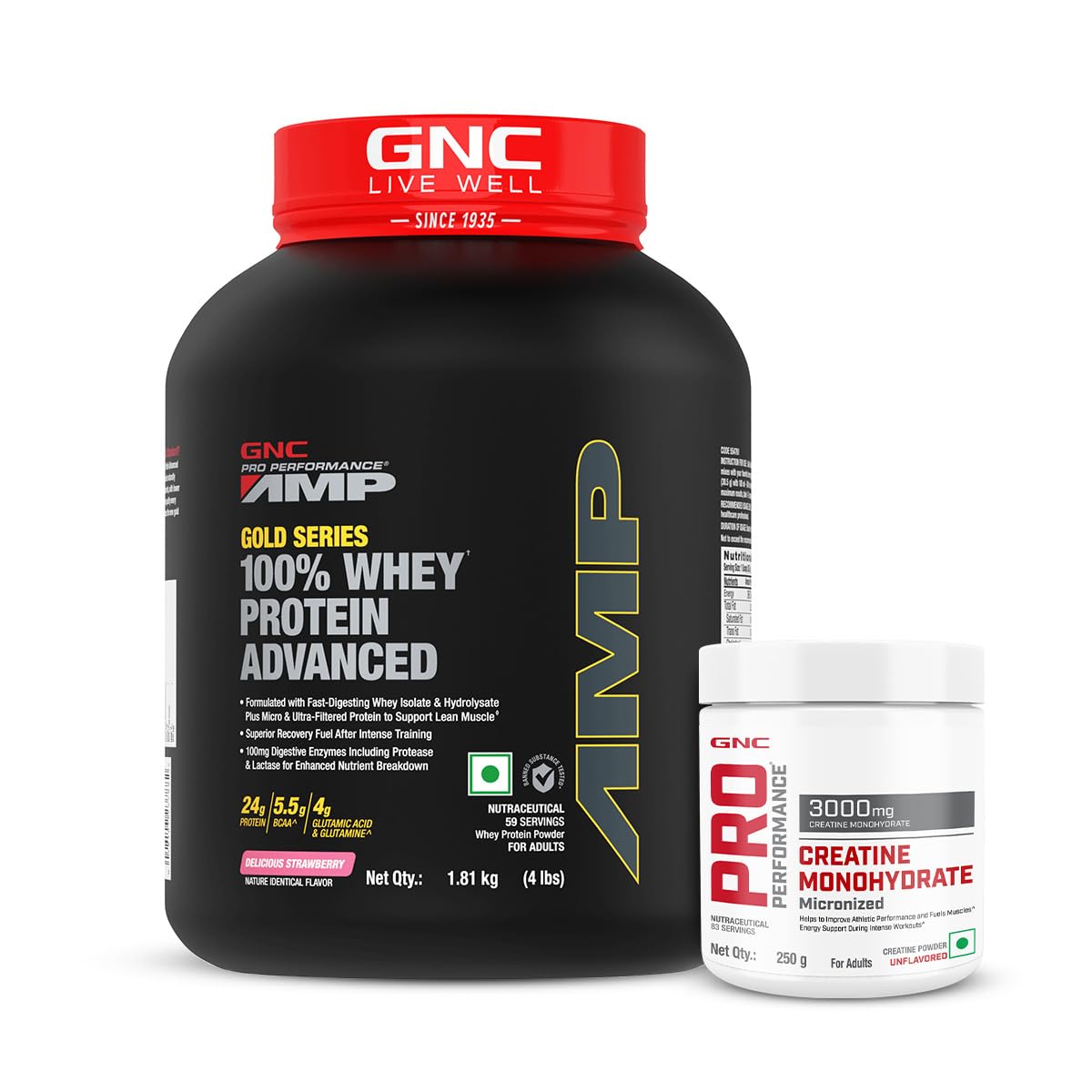 GNC AMP 100% Whey Advanced + Creatine Monohydrate Combo - Lean Muscle Gains | Fast Recovery | Superior Post-Workout Fuel | Hydrates Muscle Cells (Creamy Strawberry, 4 lbs)-picture-33
