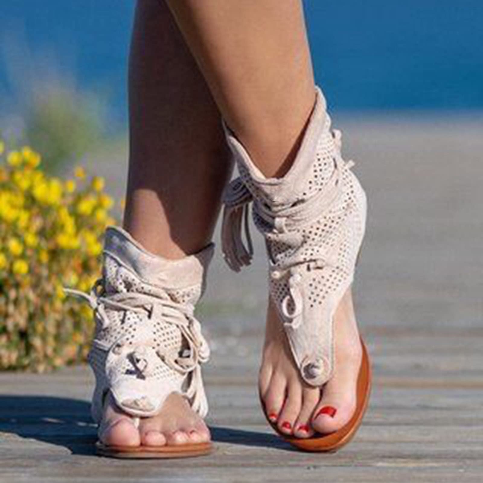 Générique Sandale Femme Confortable Chaussures De Marche Pantoufles Antidérapantes Basket Blanche Mules Et Sabots Sandales Corde Léger Décontracté Respirant Sneakers