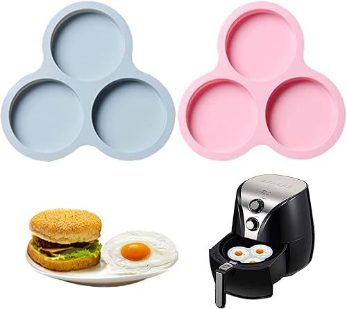2 moldes de silicona para freidora de aire, molde de huevo reutilizable para freidora de aire, sartén de silicona de 3 cavidades para panecillos de