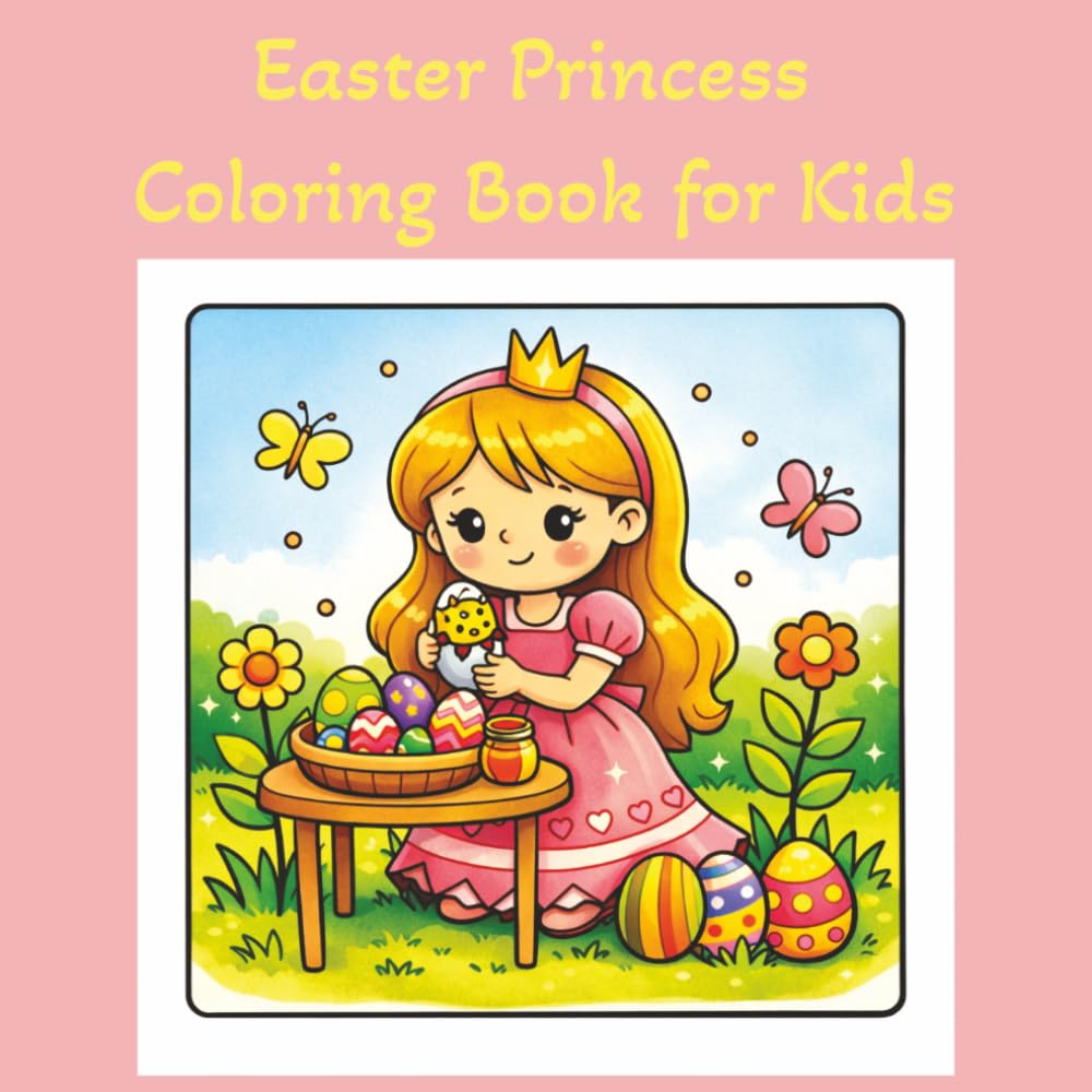Easter Princess Coloring Book For Kids: Cute Princess Coloring Book with Over 40 Drawings to Color, 8.5x8.5 Perfect for Travel