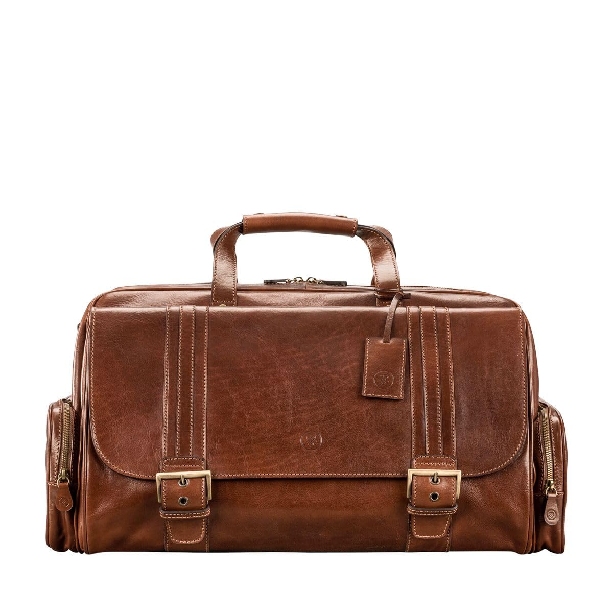 Maxwell Scott - Mens Luxury Leather Medium Travel Duffle Bag - Made from Full Grain Hides - The Dino Medium Chestnut Tan