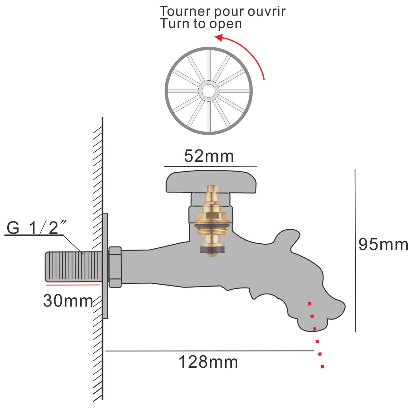 Rubinetto da giardino in stile rinascimentale antico, 1/2 pollice, rubinetto in ottone, per fontane, design a testa di drago