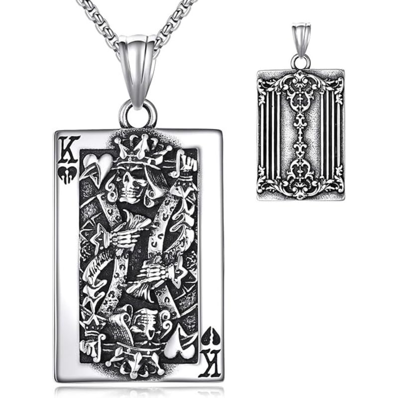 Men Women Gothic Retro Skull Playing Card Stainless Steel Pendant Necklace SilverShivBLR24-image-9