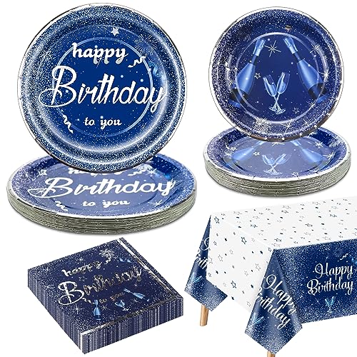 Décorations de fête d'anniversaire bleu marine et argent pour 20 invités, le set de vaisselle...