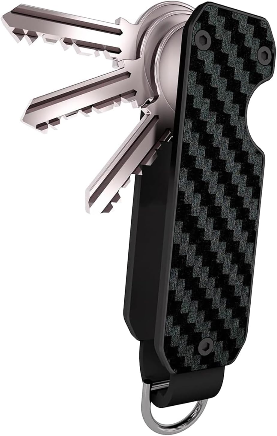 Metallic Key Organizer - Aluminum Carbon Fiber Key Organizer holder, Minimalist Innovative Keychain, Secures 2-5 Keys.