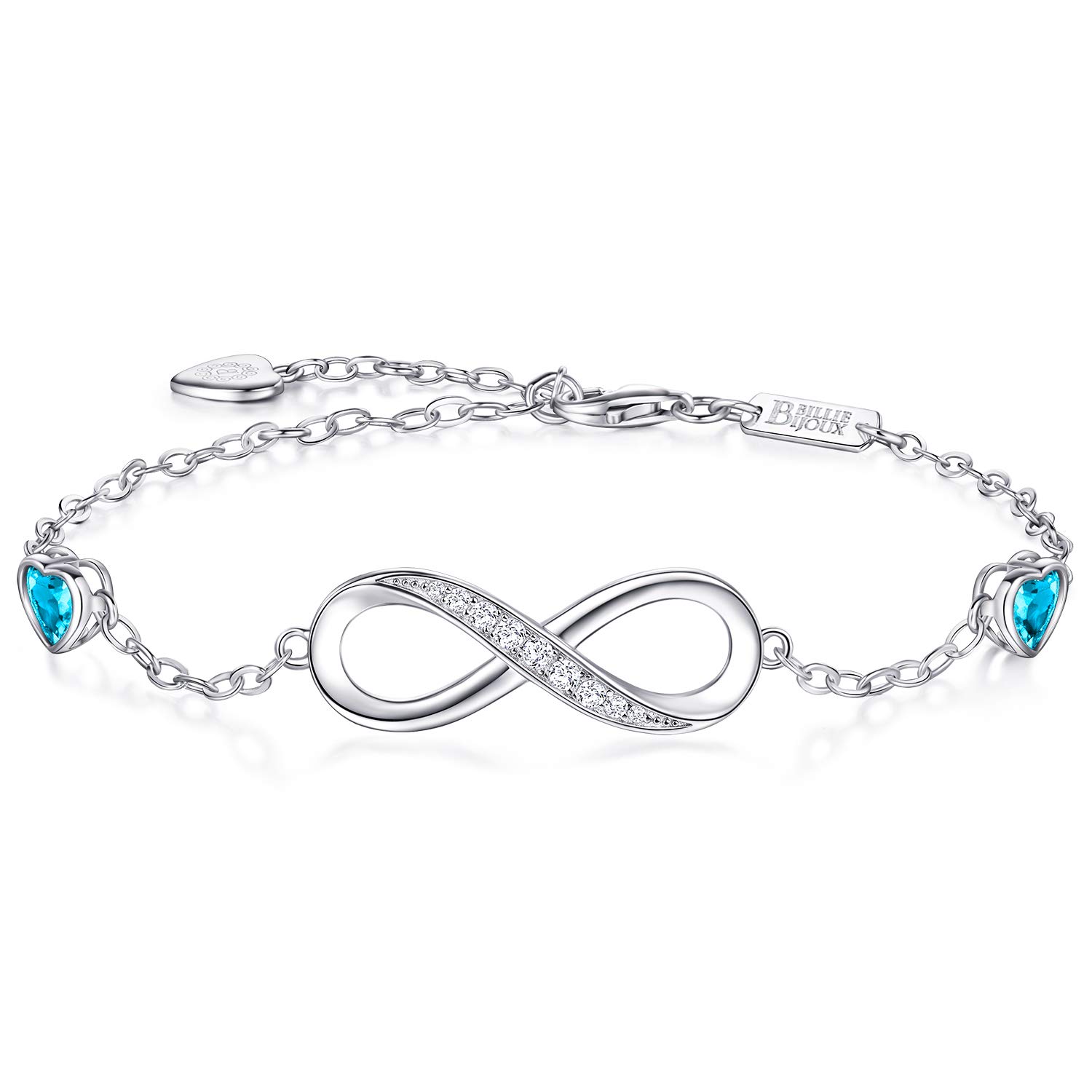 Billie Bijoux Pulsera para mujer Plata de ley 925 Infinito sin fin Símbolo de amor Pulsera de mujer ajustable con dijes, regalo de joyería para mujeres y niñas