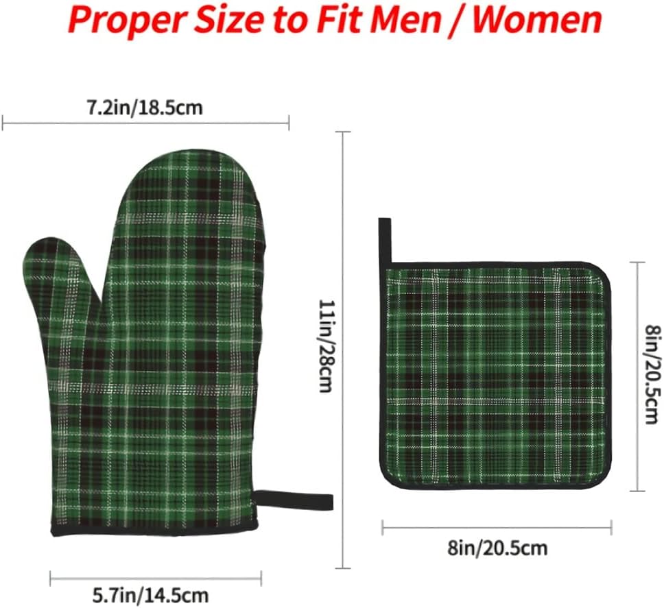 Green Plaid Oven Mitts