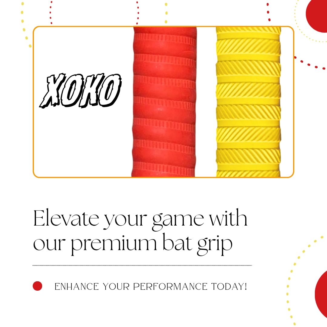 XOKO Premium Cricket Bat Grip, Pack of 2, Red and Yellow, Performance Enhancing Textured Pattern, Professional Sports Equipment 1