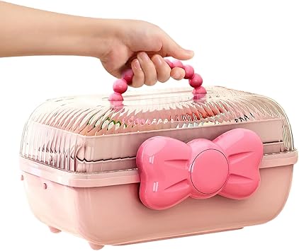 Hair Accessory Organizer, Pink, Multipurpose Storage Box With Handle, Craft Storage Boxes With Compartments For Sewing Supplies,Makeup,Nail,Art Supply,Hair Accessories