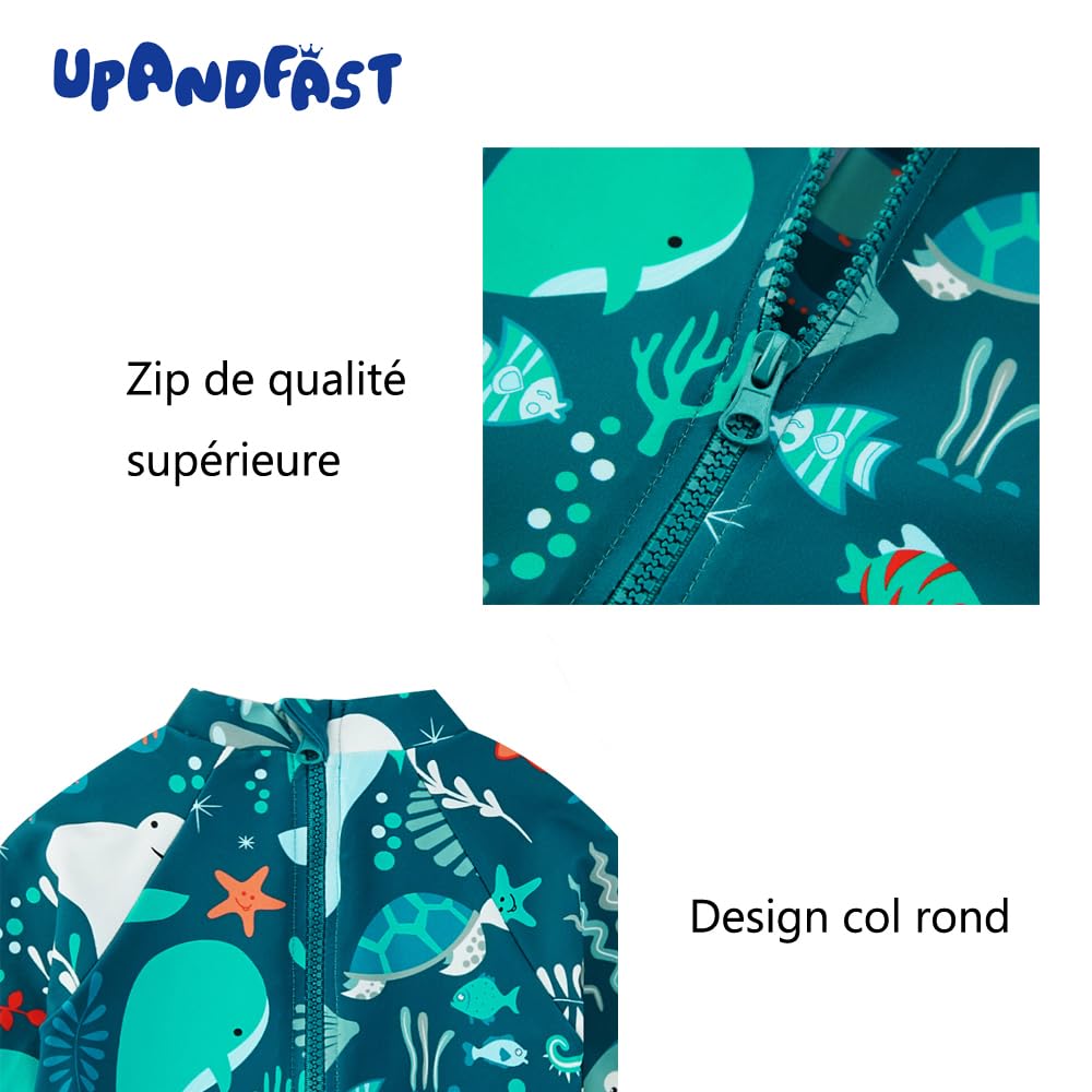 upandfast Maillot de Bain Une pièce avec Fermetures éclair pour bébé garçons Maillot de Bain pour bébé Protection Solaire UPF 50+ avec Chapeau de Soleil - 5