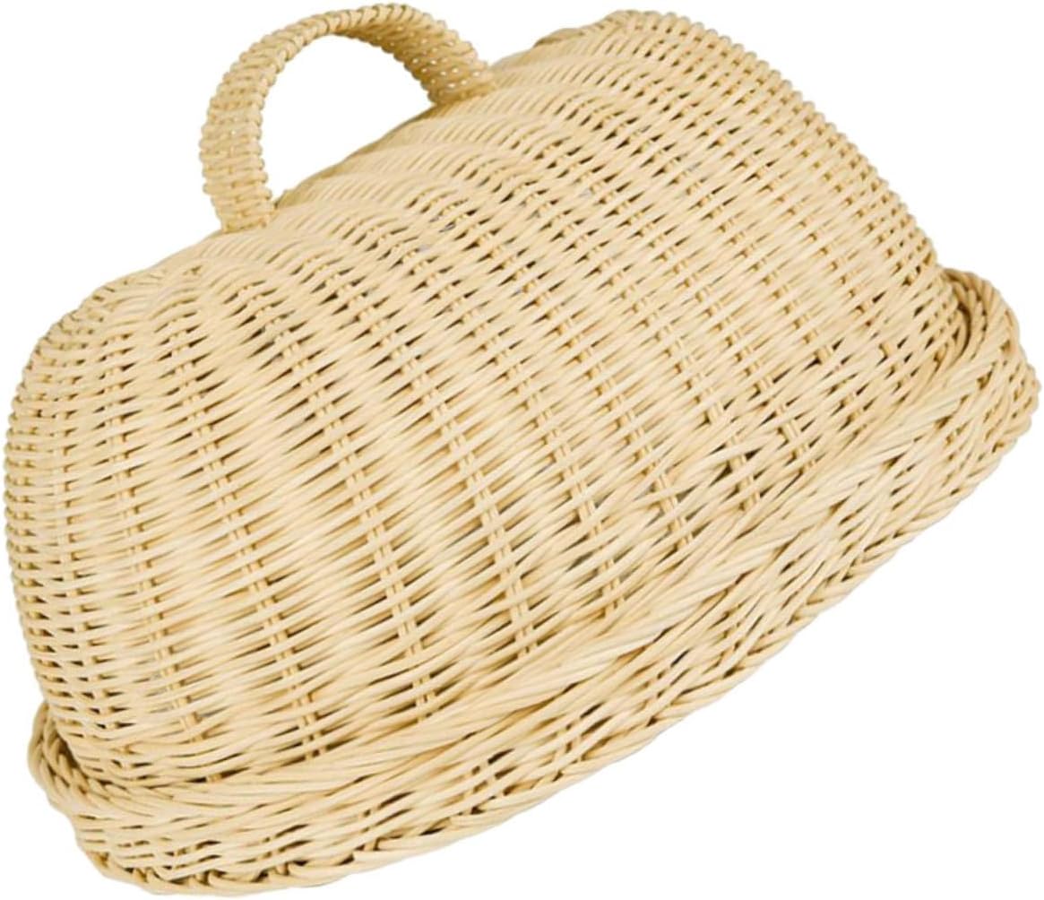 Rattan Food Cover and Bread Storage Tray Set, Woven Kitchen Fruit Cover Dome, White Rattan Protective Basket for Food and Bread Storage, Suitable for Kitchen and Dining Use
