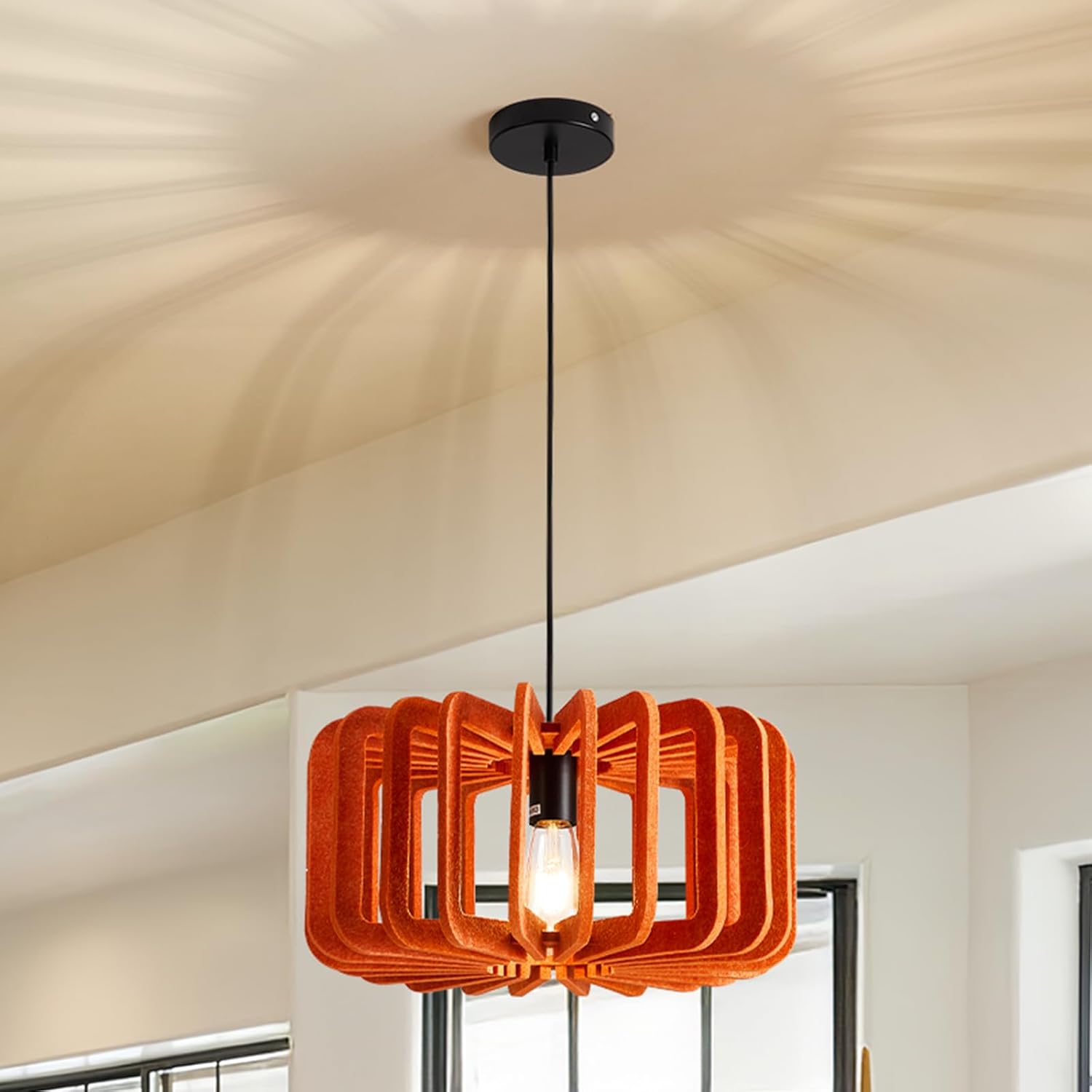 Modern Boho Pendant Lights, DIY Hanging Lamp Shade with 59ft Adjustable Wire, Modern Chandelier, Suitable for Reading Corner,Children's Room,Restaurant (Orange, D15.7"*7.8")