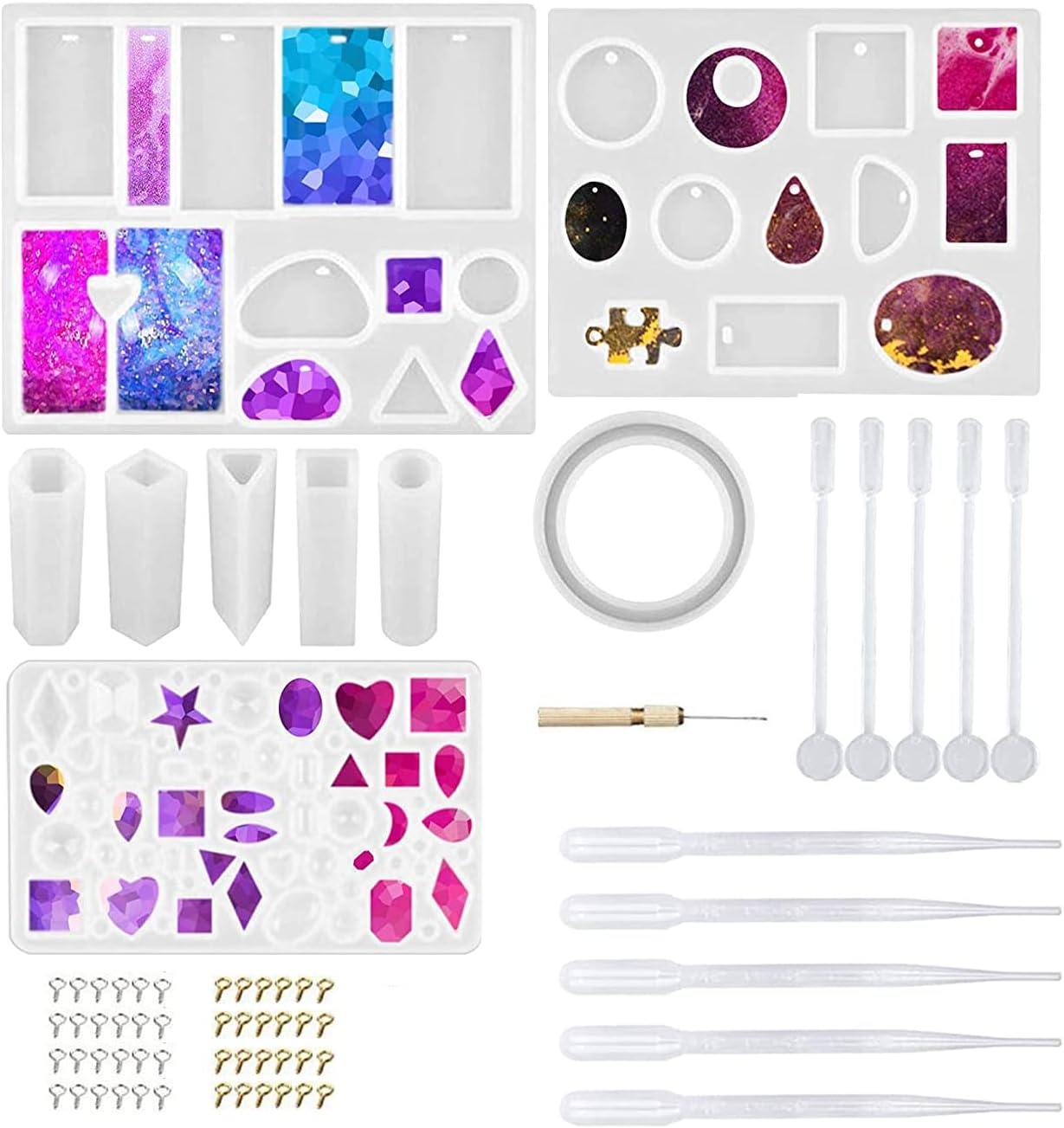 India Pioneer Resin Silicone Jewelry Casting Mould DIY Making Tool Set for Crafting Pendant Earrings (White) -68 PC