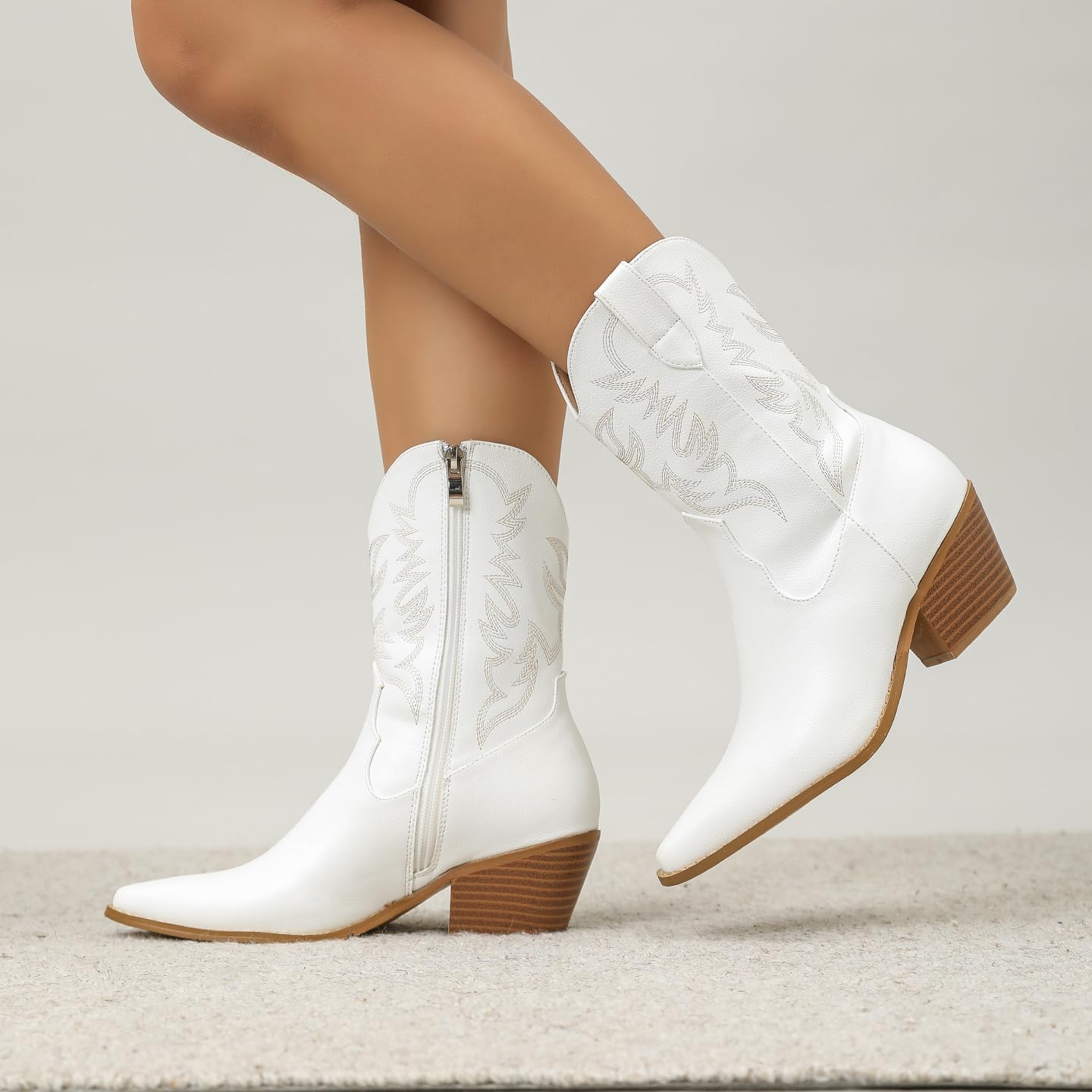 Amoji Women Western Cowboy Boots Cowgirl Mid Calf Boots Pull On D307