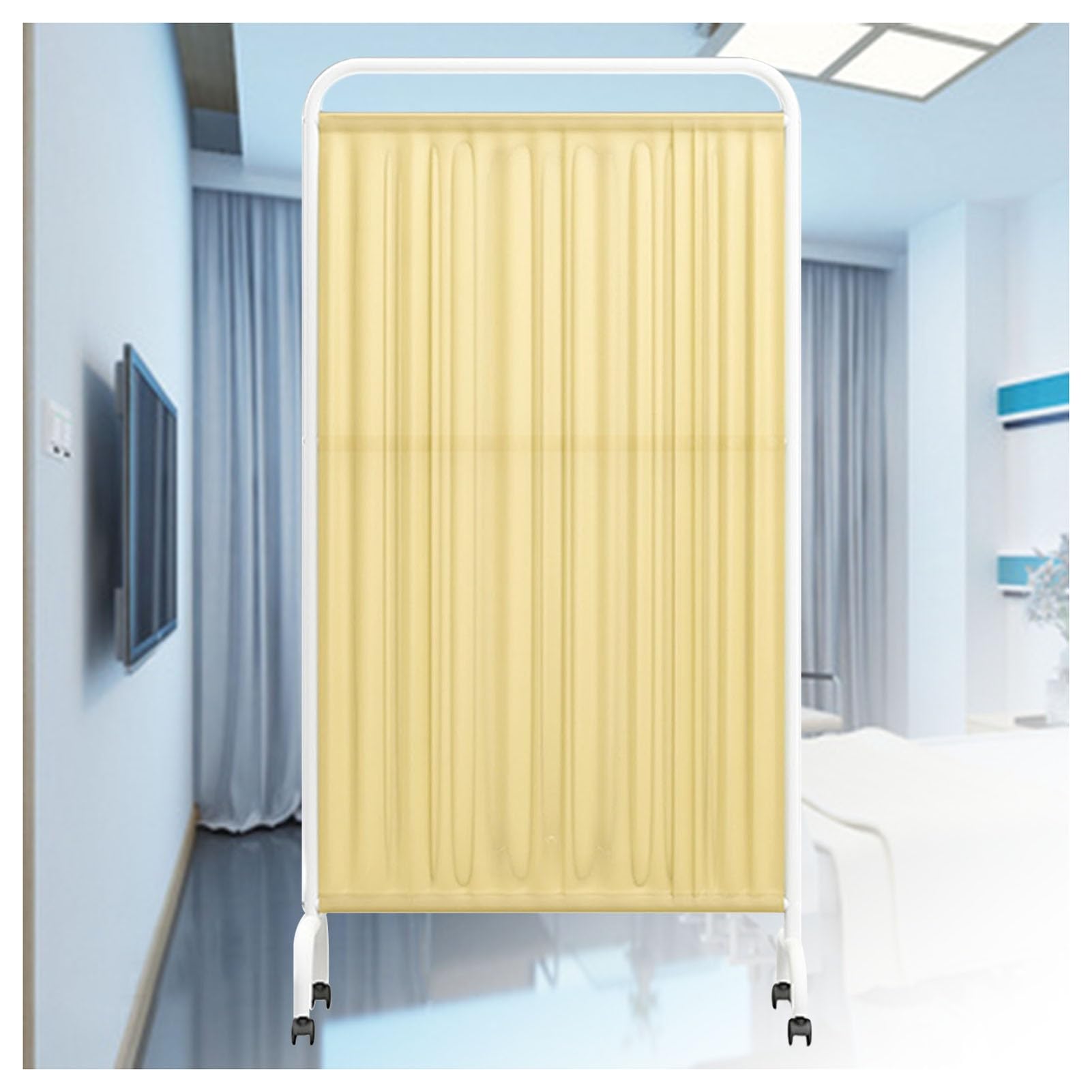 Paravent médical jaune à 2 panneaux mobiles pour cabinet