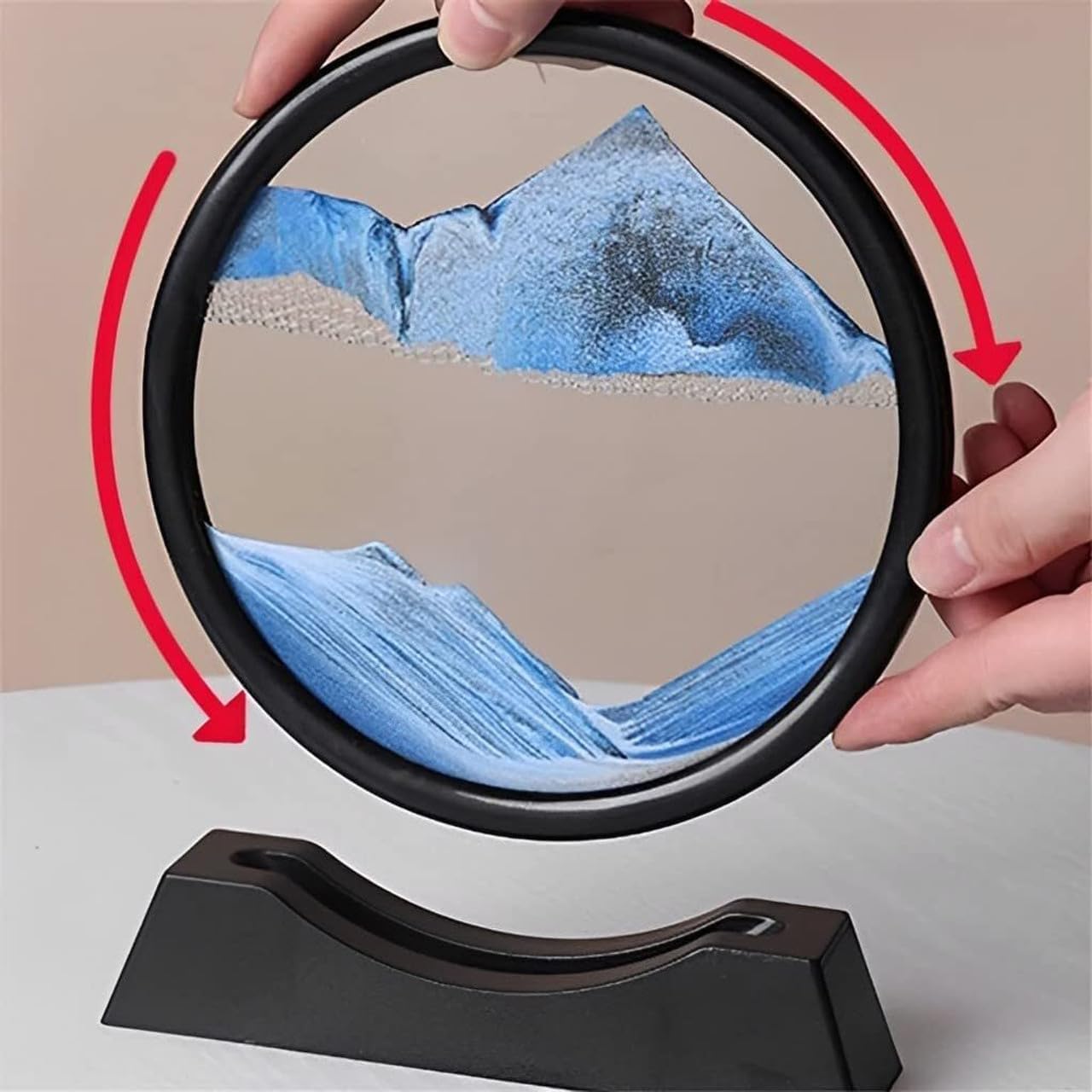FUFRE Sandbild 3D Clessidra Paesaggio di sabbia di mare profondo con luci, sabbiatura dinamica, Arte di sabbia in movimento, per casa, ufficio, lavoro, decorazione, regalo di inaugurazione (blu