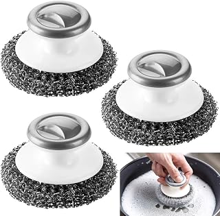 3 Pieces Stainless Steel Wool Scrubber with Handle,YuCool Pot Scrubbers Dish Scrubber Cleaning Brush Wash Stainless Steel Scrubbing Brushes for Pots,Pans,Grills,Sink
