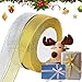 2 Rotoli di Nastro Natalizio per Confezioni Regalo, Nastro Natalizio in Organza per Artigianato, Nastri Natalizi Larghi Argento Dorato per Albero di Natale Ghirlande Torta Fiocchi Decor (20mm, 50Yard)