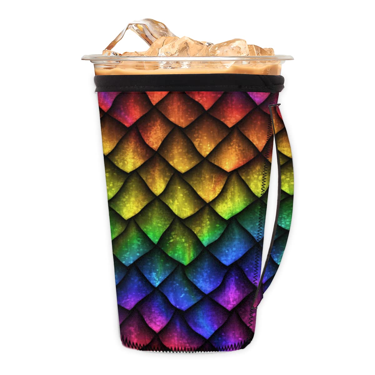 Animals Dragons Skin Quama Reusable Iced Coffee Sleeve with Handle Neoprene Cup Sleeve For Soda, Latte, Tea, Beverages, Beer (Small 18 - 20 oz)