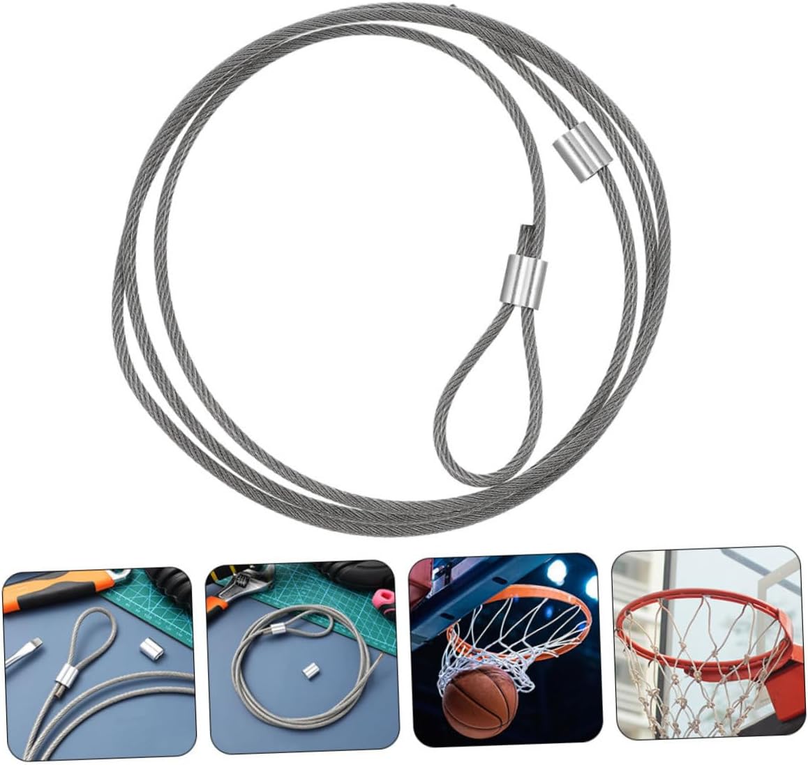 2pcs Basketball Net String Replacement Heavy Duty Plastic Coated Steel Wire with Aluminum Buckle, Outdoor Indoor Basketball Hoop Net Cord for Home School Court Use