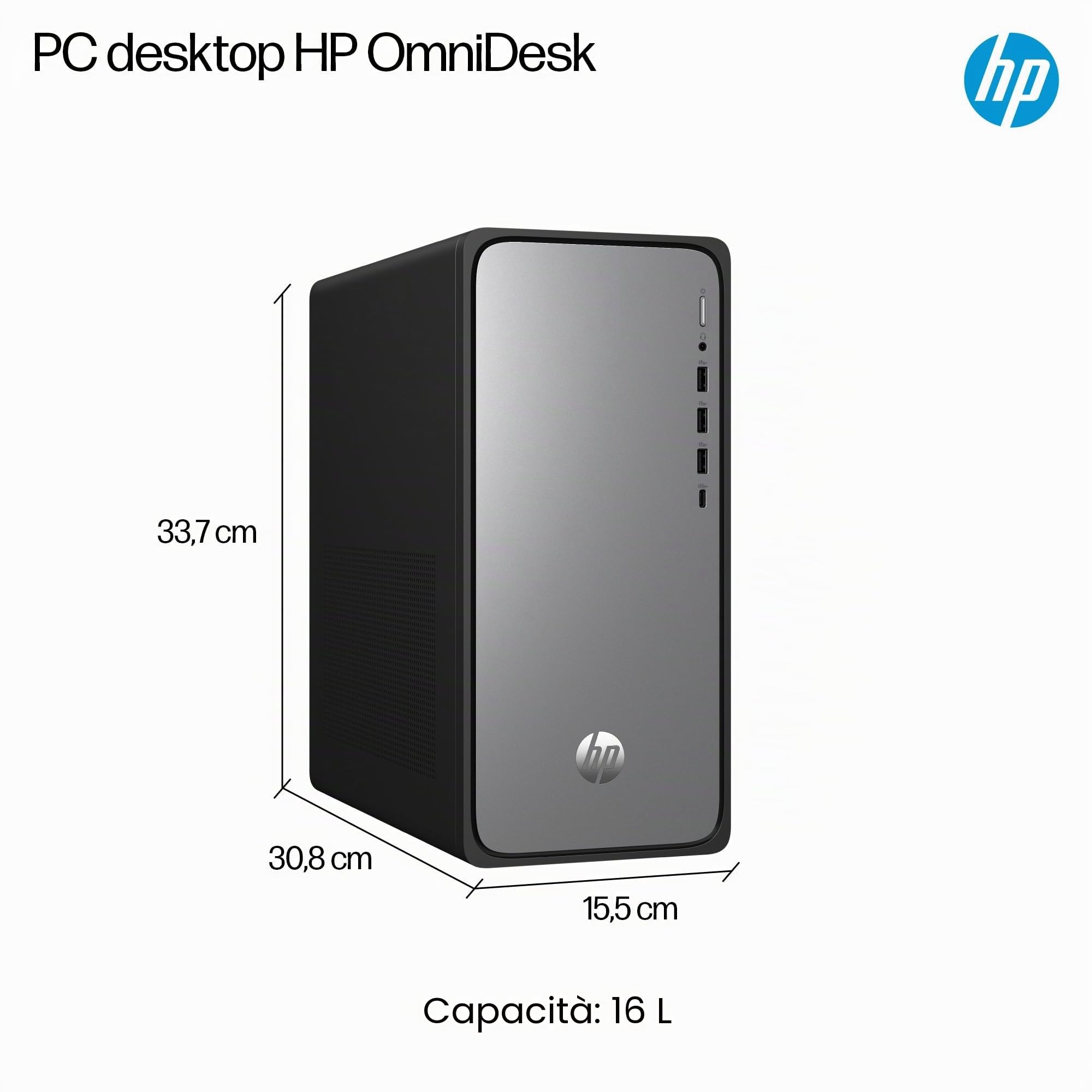 HP OmniDesk M02-0011sl, Desktop, Intel Core i5-13400, 8 GB RAM, 512 GB, Grafica Integrata, Windows 11, Grigio