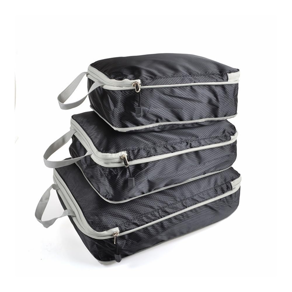 Set da 3 pezzi, confezione comprimibile, organizer da viaggio, cubi, impermeabile, valigia, nylon, borsa per bagagli, grande capacità, borsa (nero, 2 pezzi)