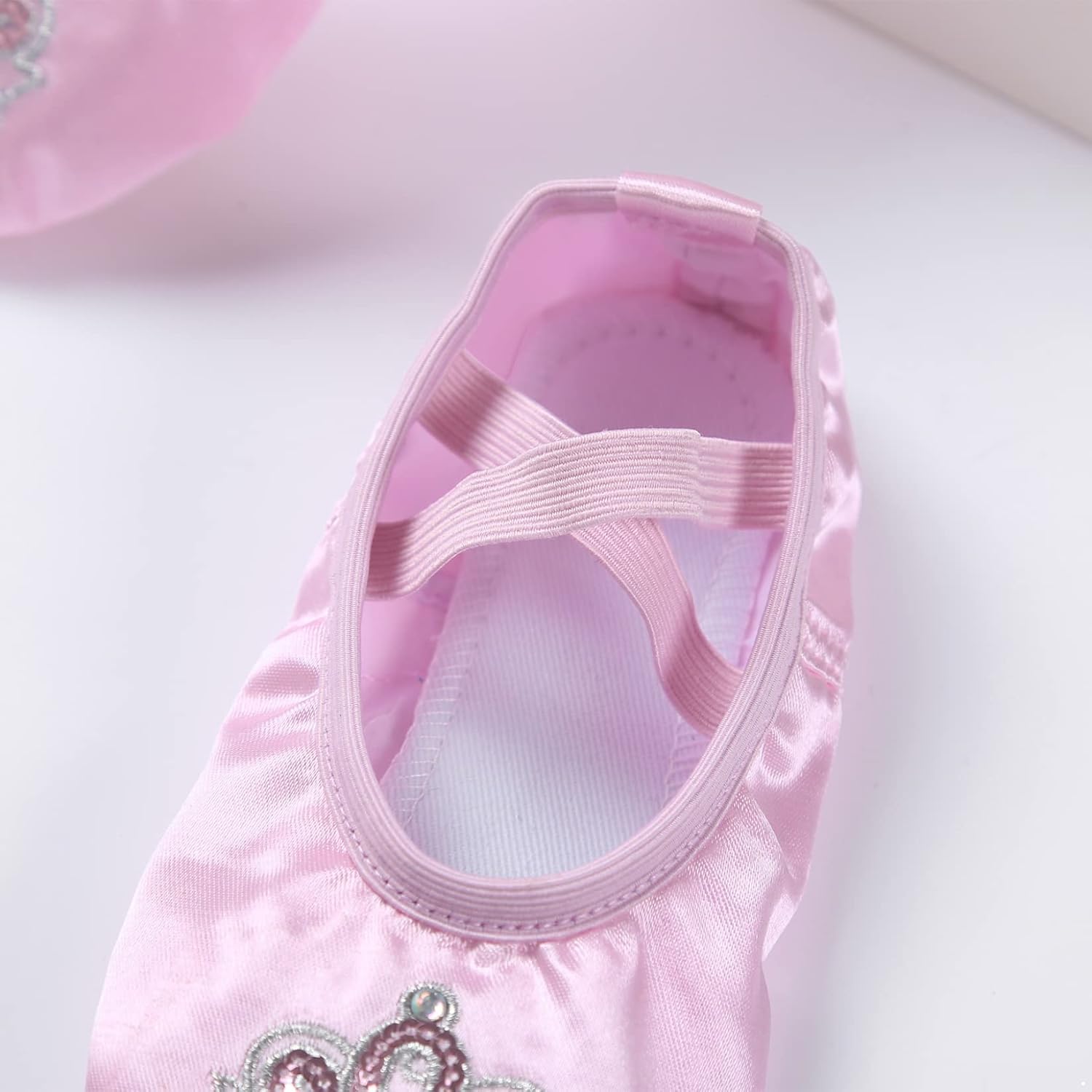 Girls Kids Sequins Dance Ballet Shoes Slipper for Ballerina Ballroom Gymnastic Practice Pink Crown 28