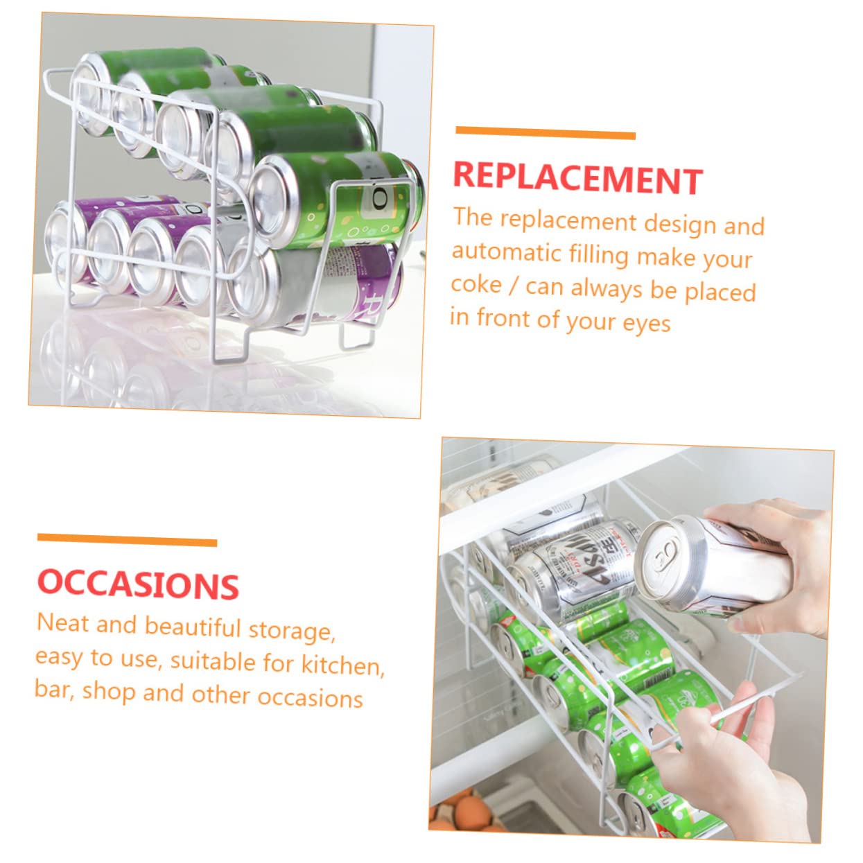 FUNOMOCYA 1pc Automatic Covering Storage Rack for Beverages Versatile Fridge Organizer for Cans and Bottles for Kitchen Bar and Home Use Sturdy White Design