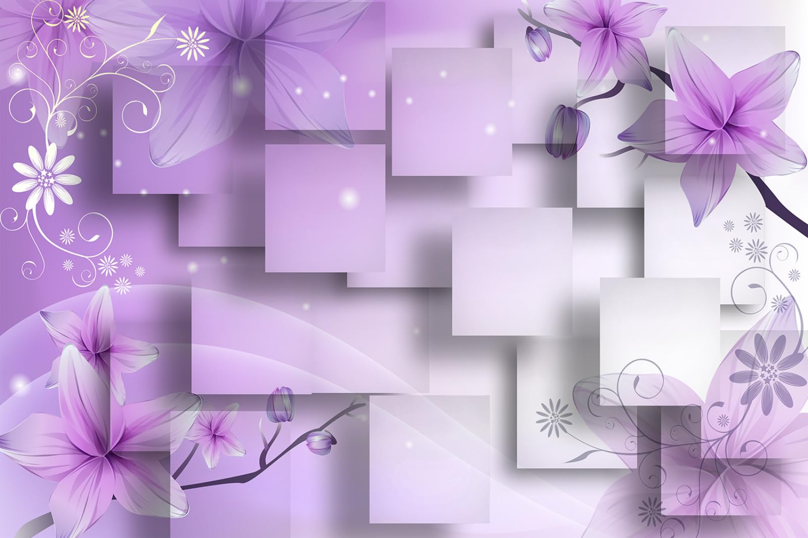 Papier peint panoramique violet fleurs 3D tapisserie murale salon chambre 380x260 cm