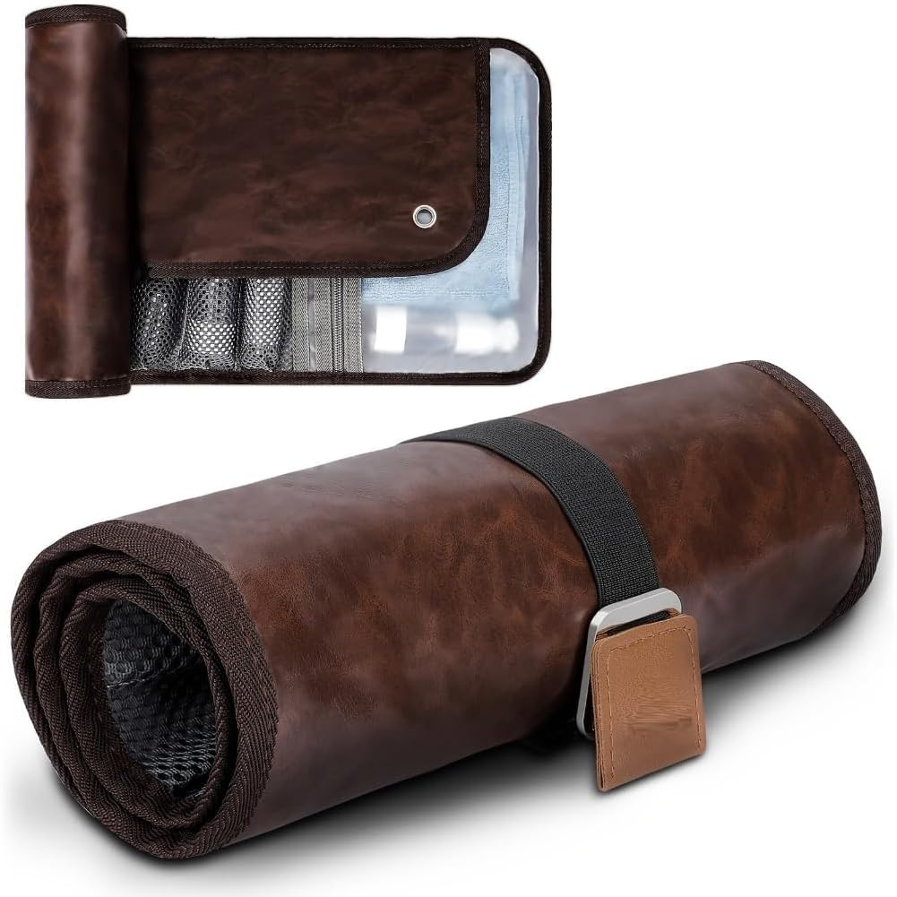 Toiletry Bag for Men Waterproof PU Cosmetic Bag Bathroom Roll Organizer Suitable For Gym And Vacation Use image 2