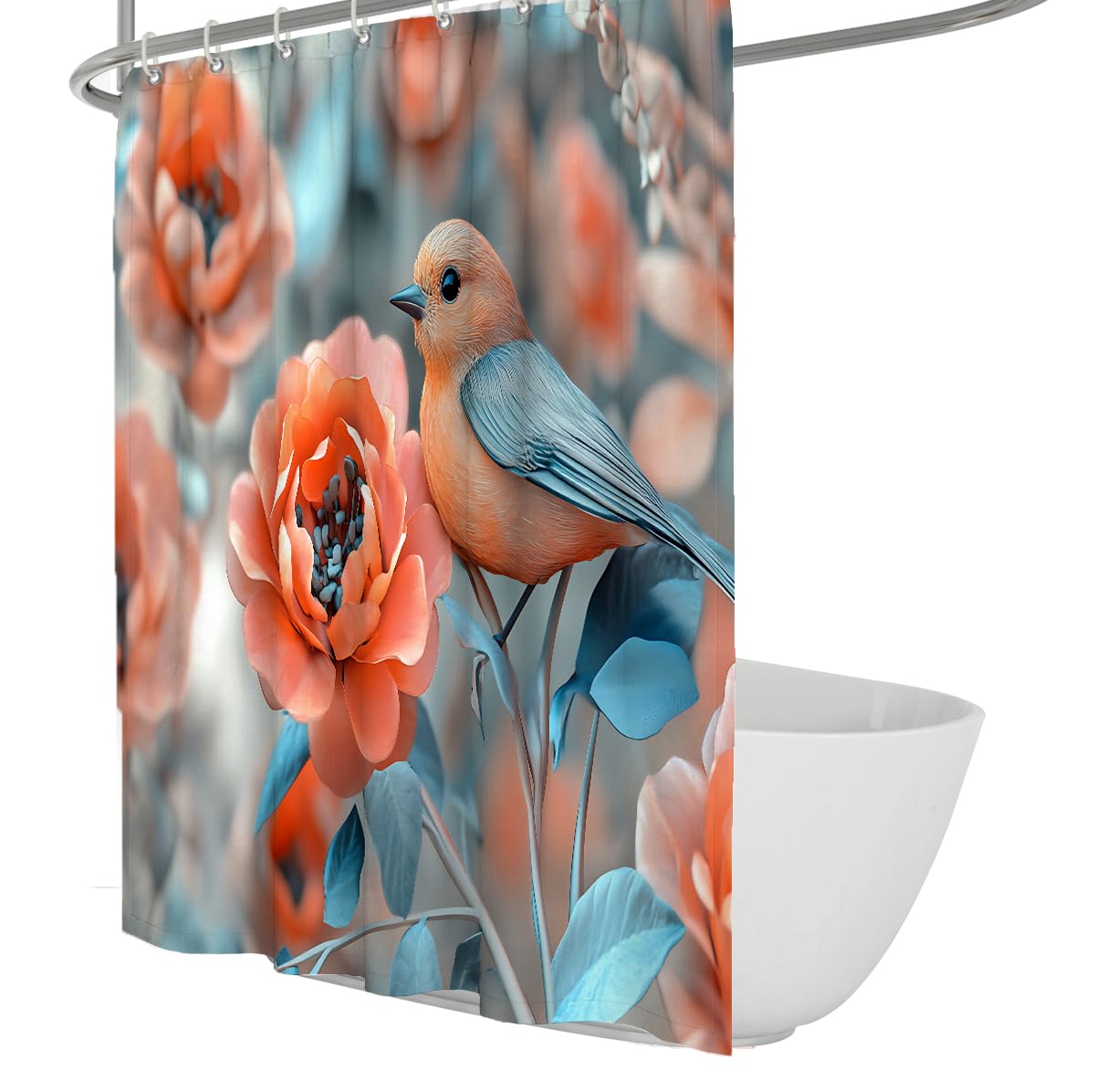 UERWOWELL Boho Garden Shower Curtain Vivid Nature Animal Botanical Foliage Bath Decor Bird Floral Bathroom Curtains Waterproof Fabric Quick Dry W180xL200 cm
