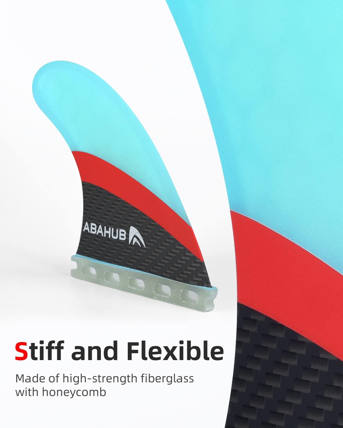 Abahub Surfboard Thruster Fins Set, Compatible with Future Style Fin Box, Fiberglass Reinforced High Performance 3 Fins for Surf Boards, Surfing Longboard, Shortboard, Black/Blue/White