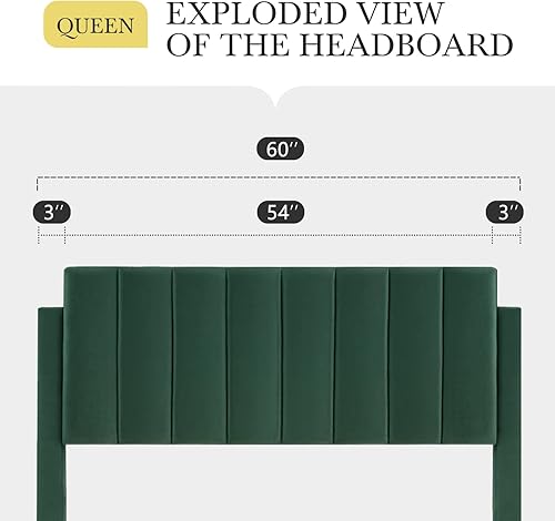 Miniatura 91 de HOOMIC Base de cama de plataforma de tamaño matrimonial con cabecera de canal vertical tapizada de terciopelo de felpa, no necesita somier, fácil