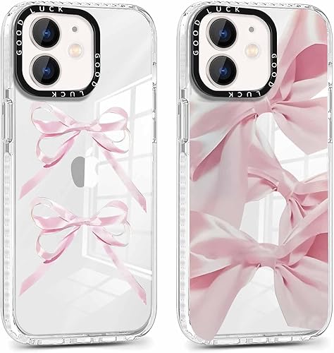 RUMDEY 2 Pack Clear Bow Phone Case for iPhone 11 6.1 inch, Cute Aesthetic Patter
