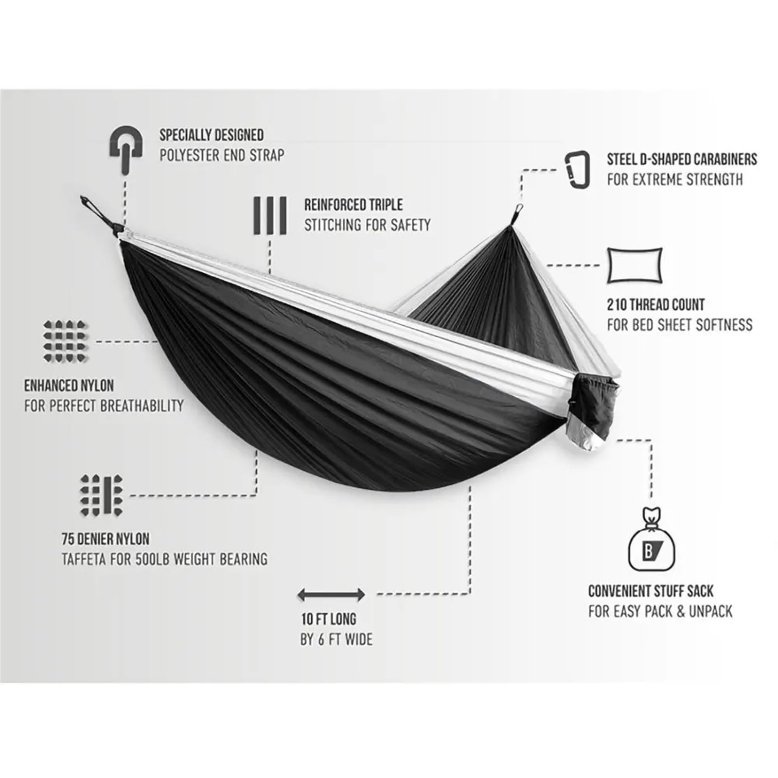 Ultra große, leichte Camping-Hängematte für 2 Personen, perfekt für Überleben, Garten, Entspannung, Reisen und Outdoor-Abenteuer (Blau & ge)