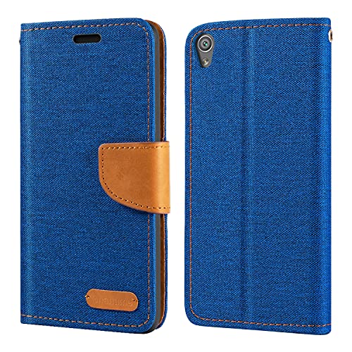 Oxford Stoff und PU Leder Flip Handyhülle Kompatibel mit Sony Xperia XA F3111, Robuste Klapphülle mit Kartenfächern und Magnetverschluss (Blau) Oxford Stoff und PU Leder Flip Handyhülle Kompatibel mit Sony Xperia XA F3111, Robuste Klapphülle mit Kartenfächern und Magnetverschluss (Blau)