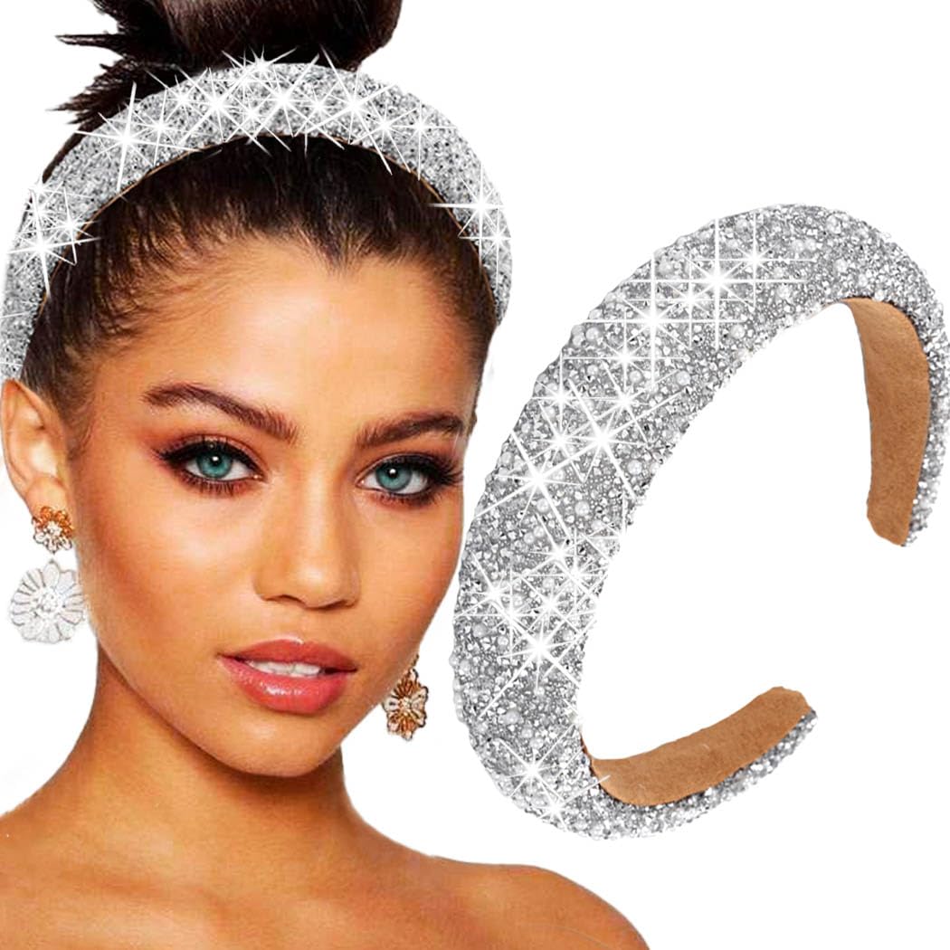 ? Shiny Rhinestones Padded Headband Iridescent Crystals NWOT Amazon.com : Bouory Rhinestone Pearl Headband Padded Wide  main image 4