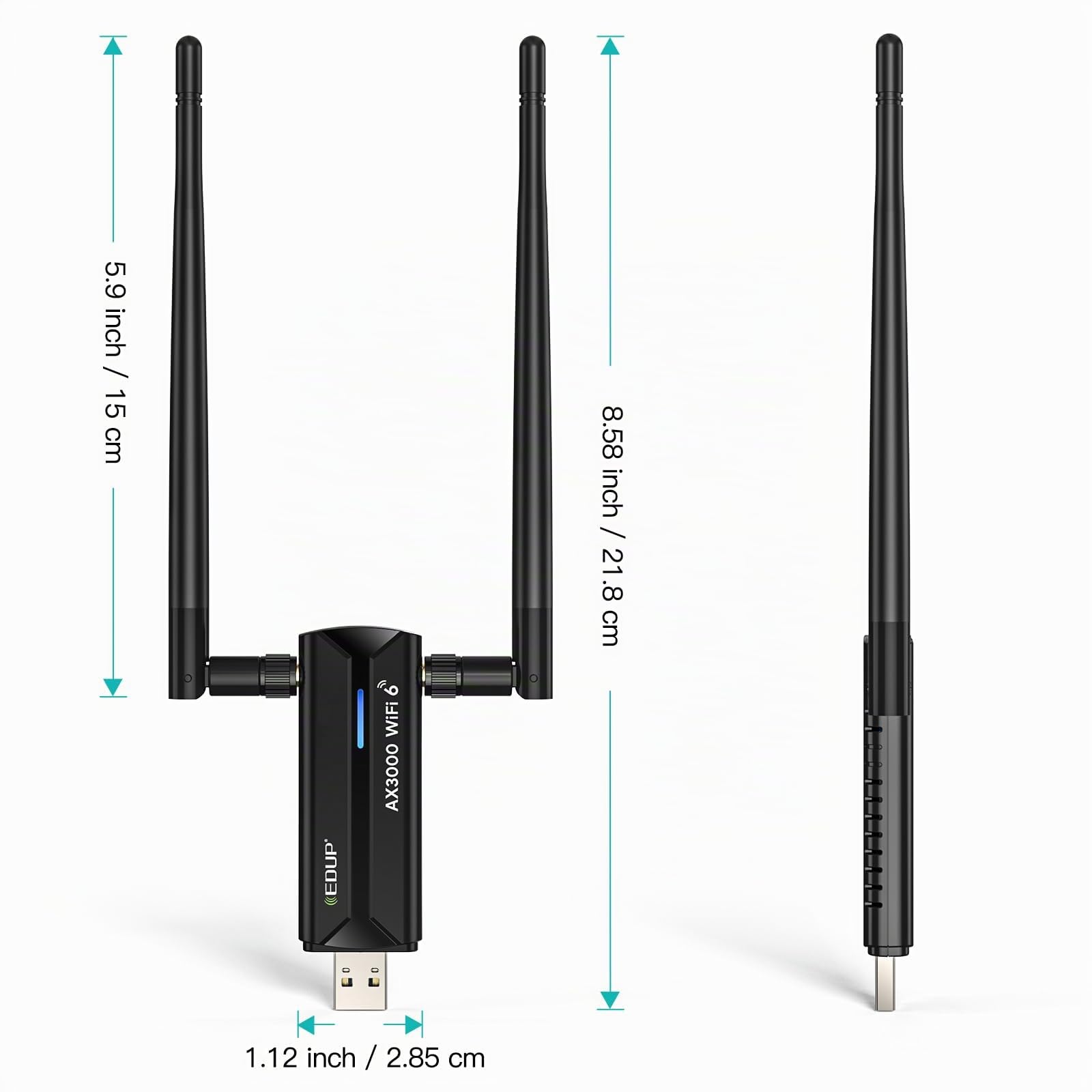 EDUP® WiFi 6 USB WLAN Stick für PC, AX3000M WLAN Adapter PC Hohe Reichweite | USB Wifi Adapter Tri-Band 6GHz / 5GHz / 2,4GHz WLAN Antenne PC, Wifi Stick NUR für Windows 11/10 64Bit + U-Disk-Treiber