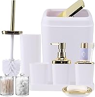 Vista 21 de Juego de accesorios de baño negro, juego de 9 piezas con cubo de basura, bandeja, dispensador de jabón, soporte para cepillo de dientes, taza