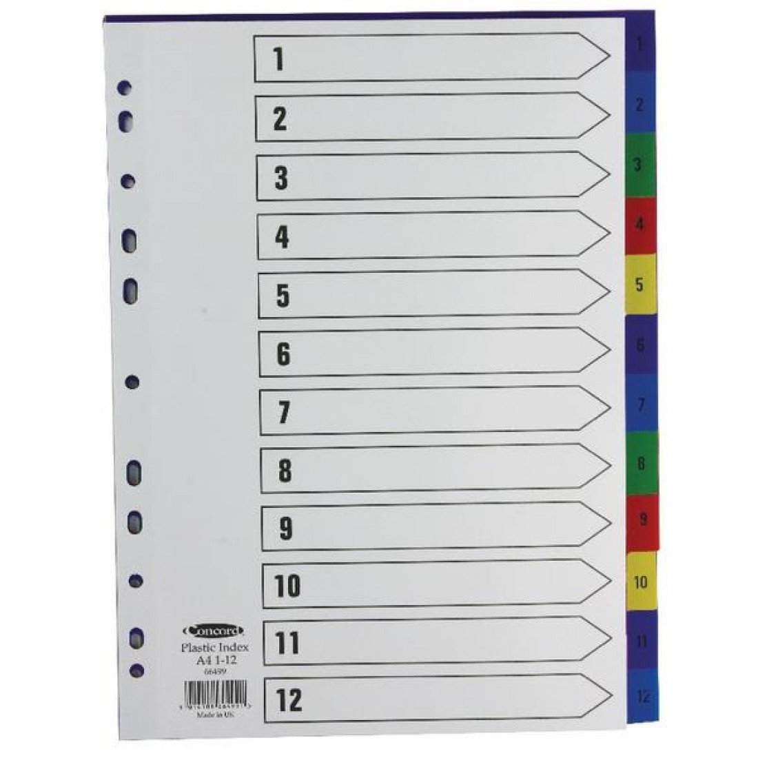 Concord Plastic Index Polypropylene 120 Micron Europunched 1-12 A4 Assorted Ref 66499