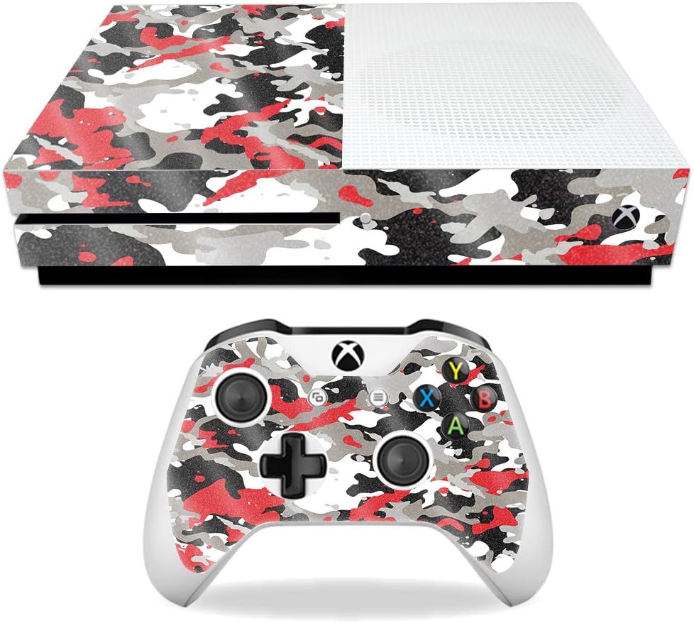 MightySkins Glossy Glitter Skin for Microsoft Xbox One S - Red Camo | Protective, Durable High-Gloss Glitter Finish | Easy to Apply, Remove, and Change Styles | Made in The USA